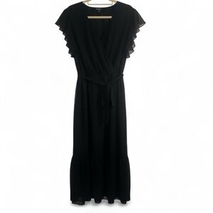 Chic Black Midi Dress with Ruffle Sleeves